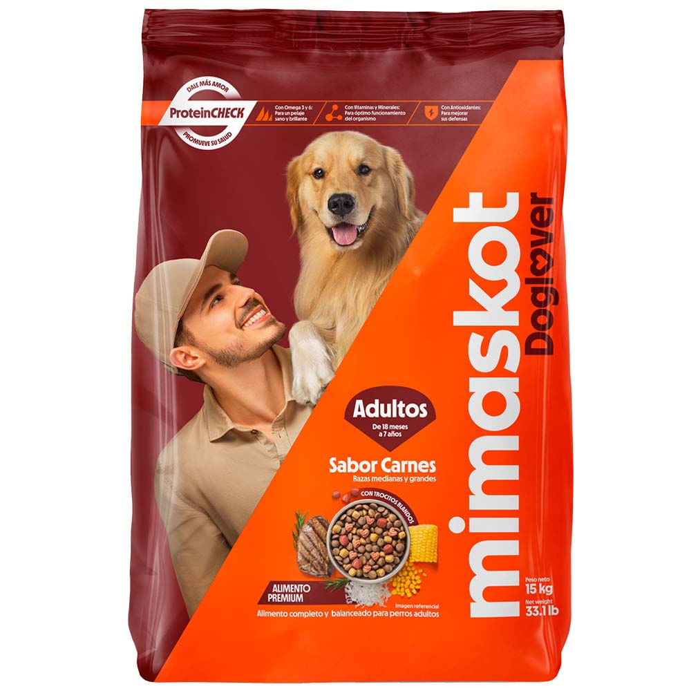 Alimento para Perro MIMASKOT Adulto Medianos y Grandes Sabor Carne Bolsa 15Kg