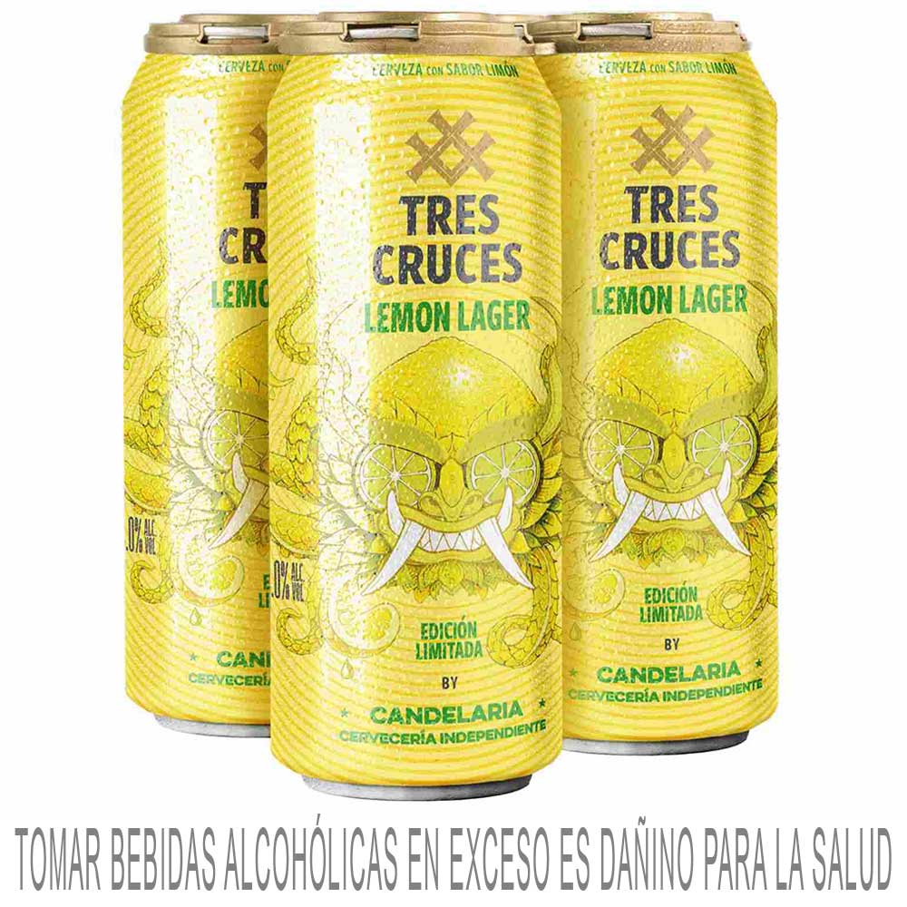 Cerveza TRES CRUCES Limón By Candelaria Lata 473ml Pack 4un