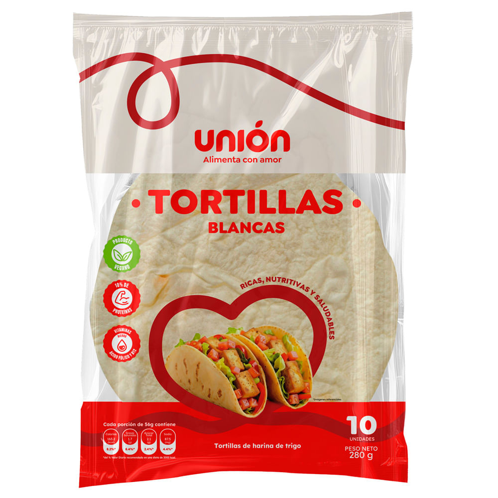 Tortillas Blancas UNIÓN Producto Vegano Bolsa 10un
