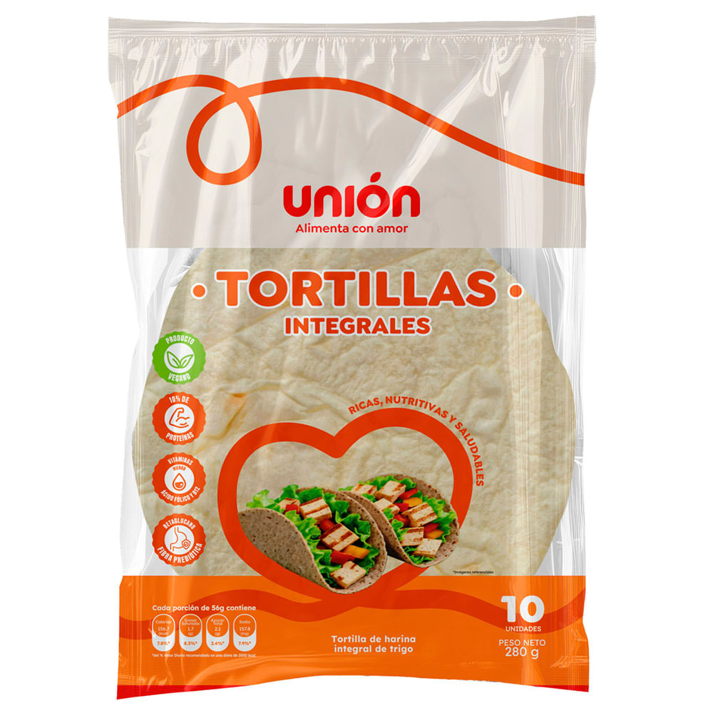 Tortillas Integrales UNIÓN Producto Vegano Bolsa 10un