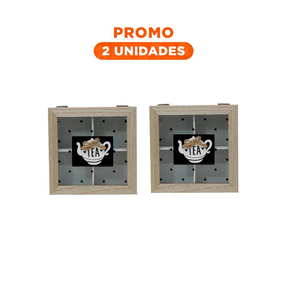 Pack2 Organizador de Madera Multiuso con Compartimentos para Te y Cafe Blanco Casa Festivo