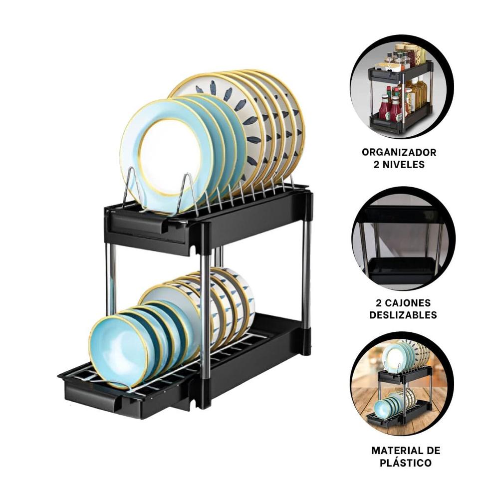 Formato Negro 2 Niveles con 2 Cajones Deslizables para Espacios Reducidos Y+Ligas Regalo