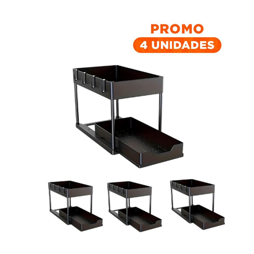 Pack4 Contenedor De Oficina 2 Niveles Con Cajon Inferior Deslizable Negro Y+Regalo Sticker