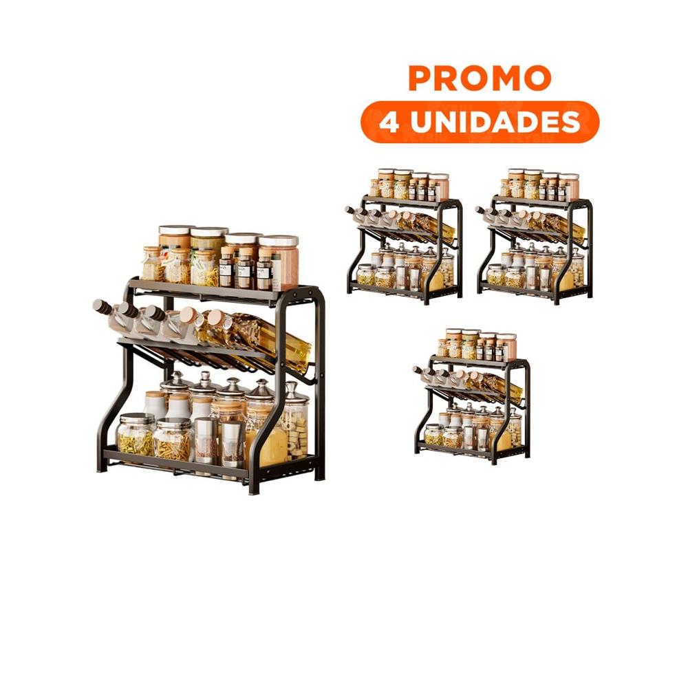Pack4 Porta condimentos decorativo 3 niveles 36 5x20x35cm negro elegante Y+Regalo Sticker