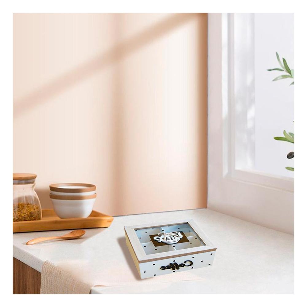 Estuche de Madera Multiuso con Compartimentos para Te y Cafe Blanco Decoracion Hogar Y+Post It