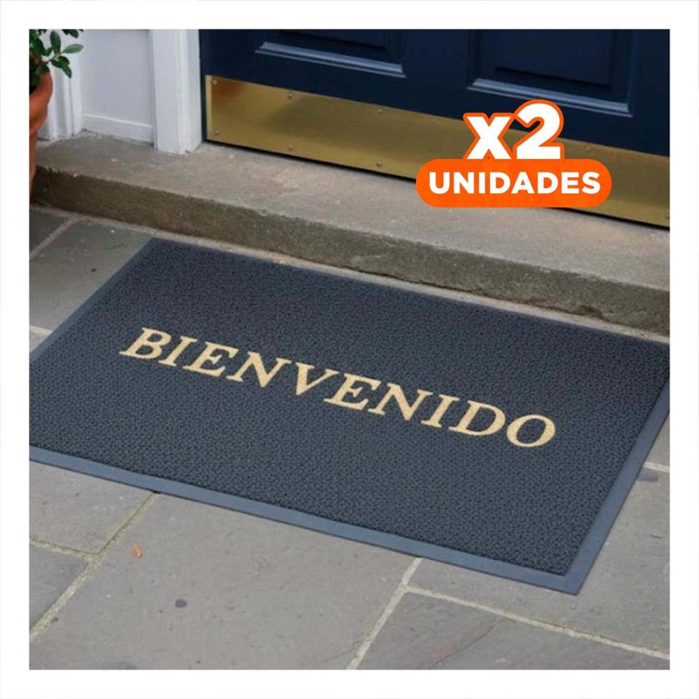 Pack2 Estera Rectangular Bienvenido Plomo para Entrada y Area Social Y+Papel Regalo