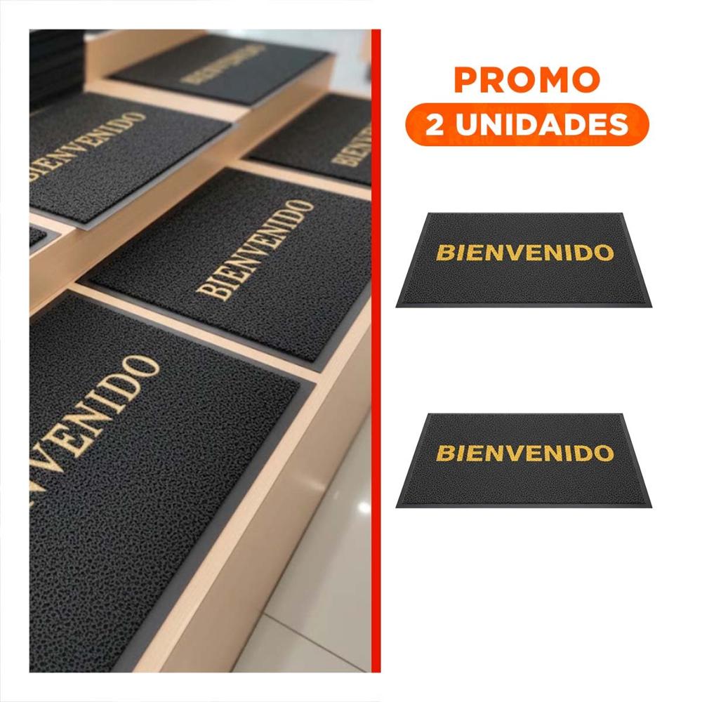 Pack2 Tapiz Rectangular Bienvenido Plomo para Sala Recibidor y Pasillo