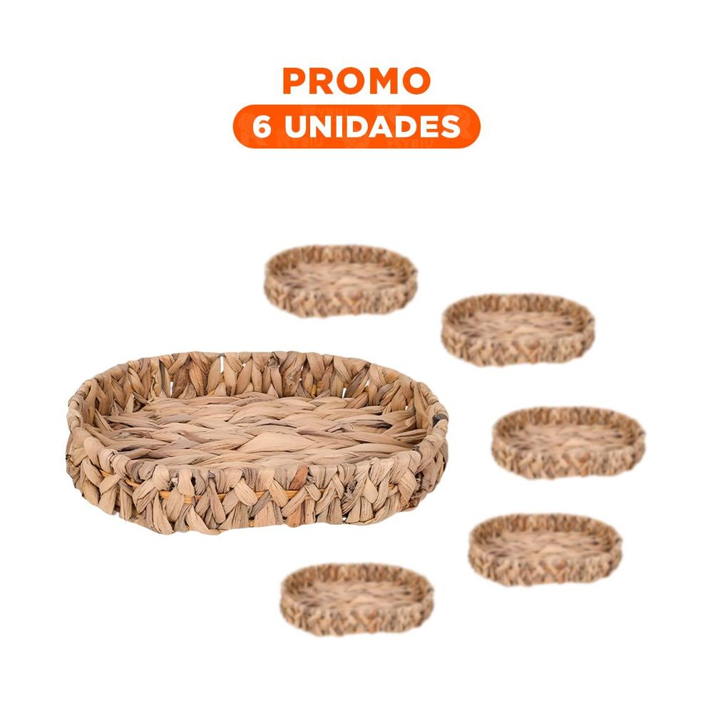 Pack6 Organizador tejido ovalado Grass 36x28x6cm mostaza práctico para sala cocina o dormitorio