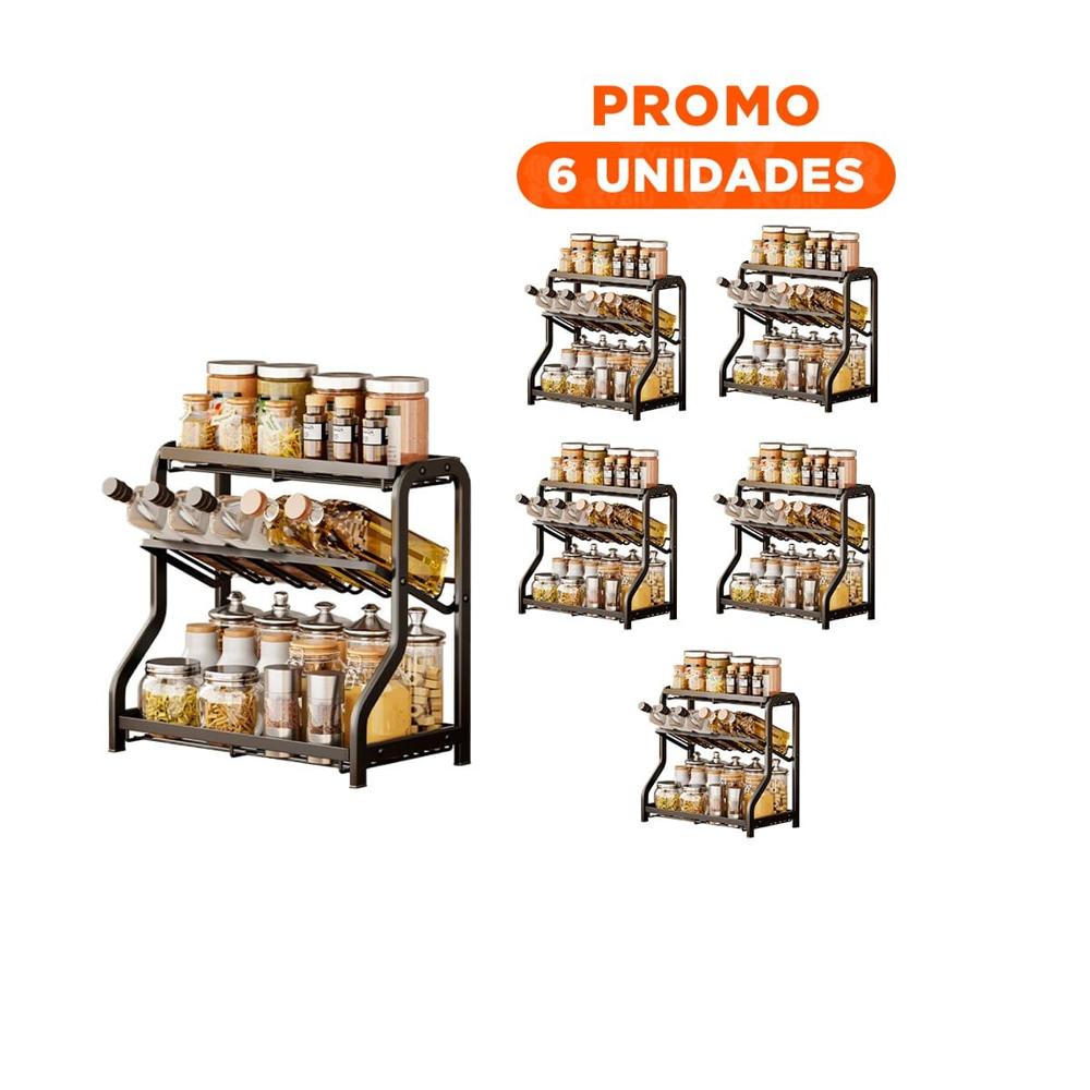 Pack6 Organizador negro para condimentos 3 niveles 36 5x20x35cm moderno y util