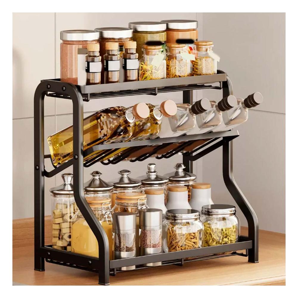Soporte elegante para especias 3 niveles 36 5x20x35cm negro decorativo Y+Regalo Sticker