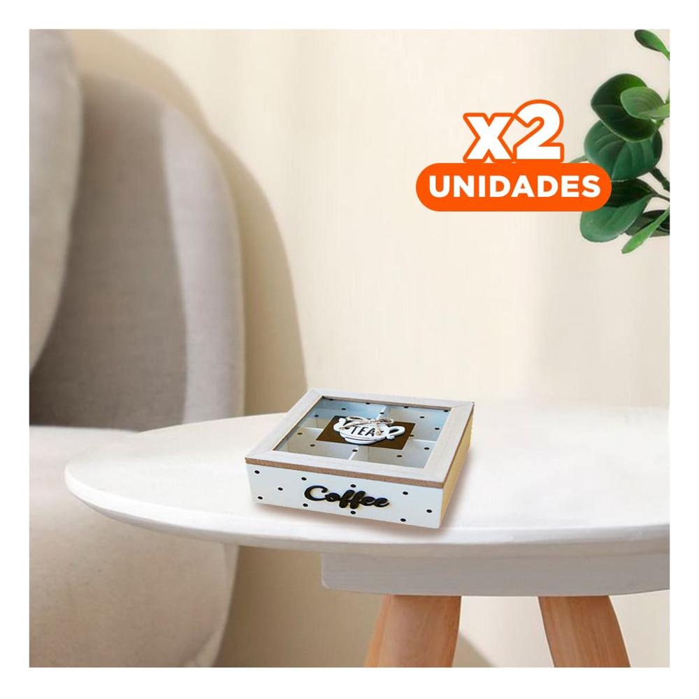 Pack2 Bandeja de Madera Organizador para Te y Cafe Blanco Festivo Hogar Y+Regalo Sticker