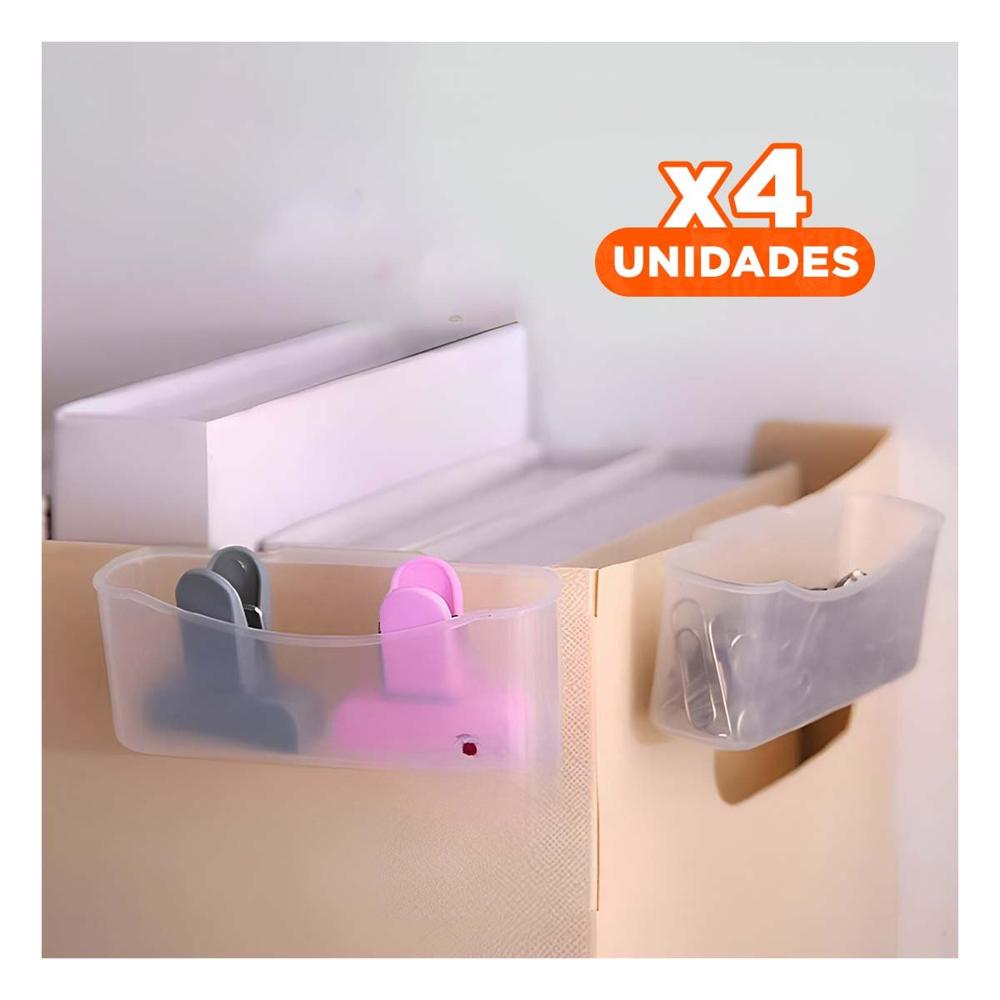 Pack4 Caja Organizadora Multiuso en Transparente para Escritorio Set de 4 Y+Papel Regalo