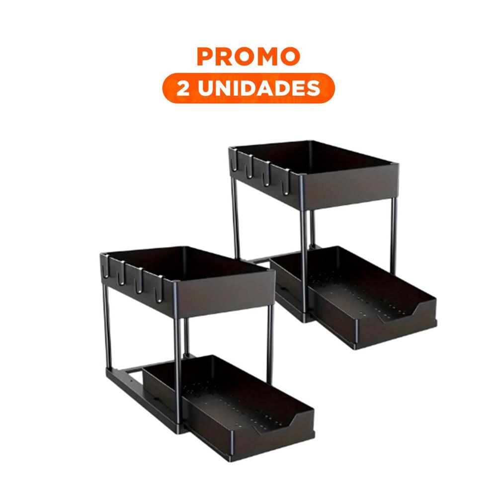 Pack2 Portaobjetos De Oficina 2 Niveles Con Cajon Inferior Deslizable Negro
