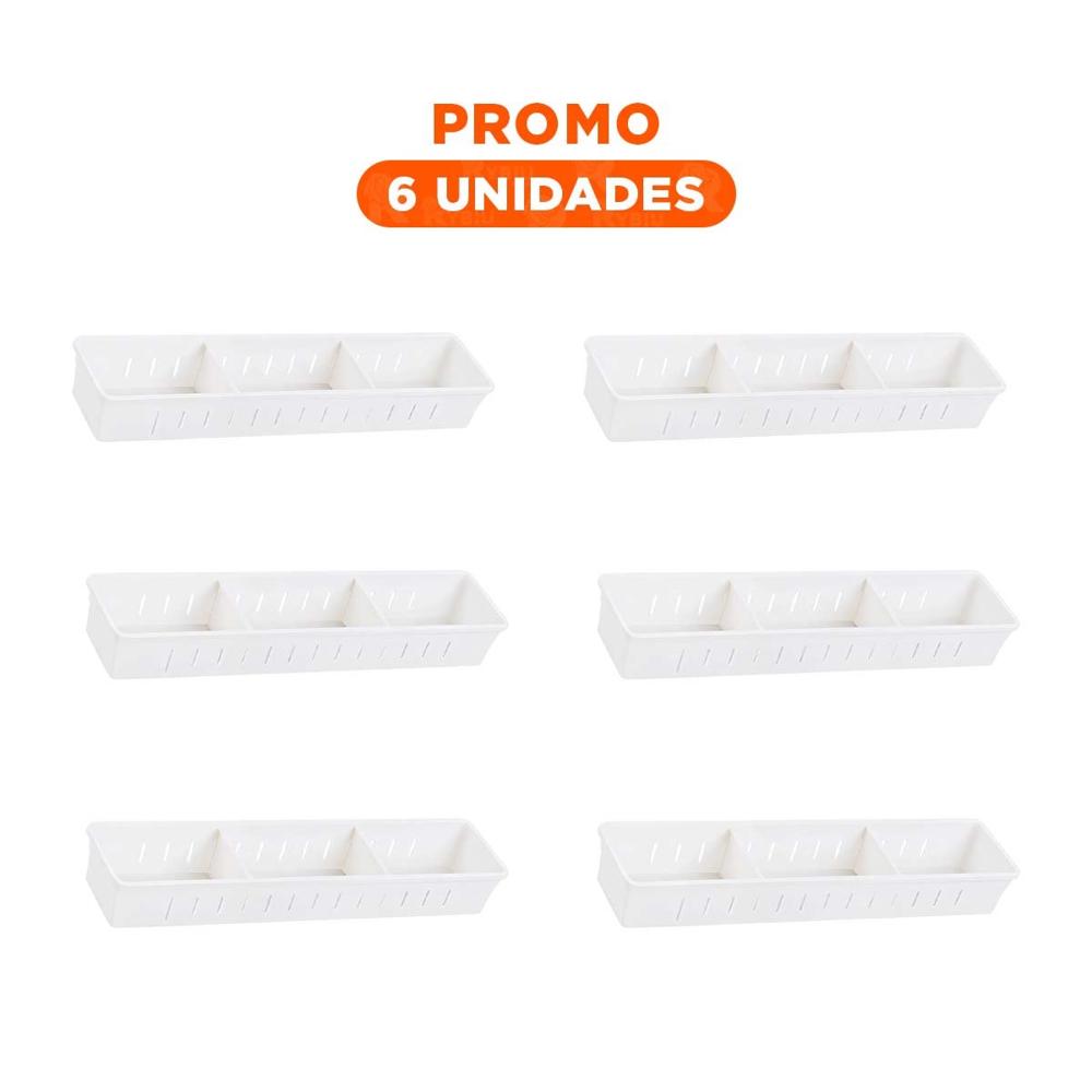 Pack6 Recipiente Organizadora Blanca con Divisiones 34.6x8x5cm Compacta Multiuso Hogar