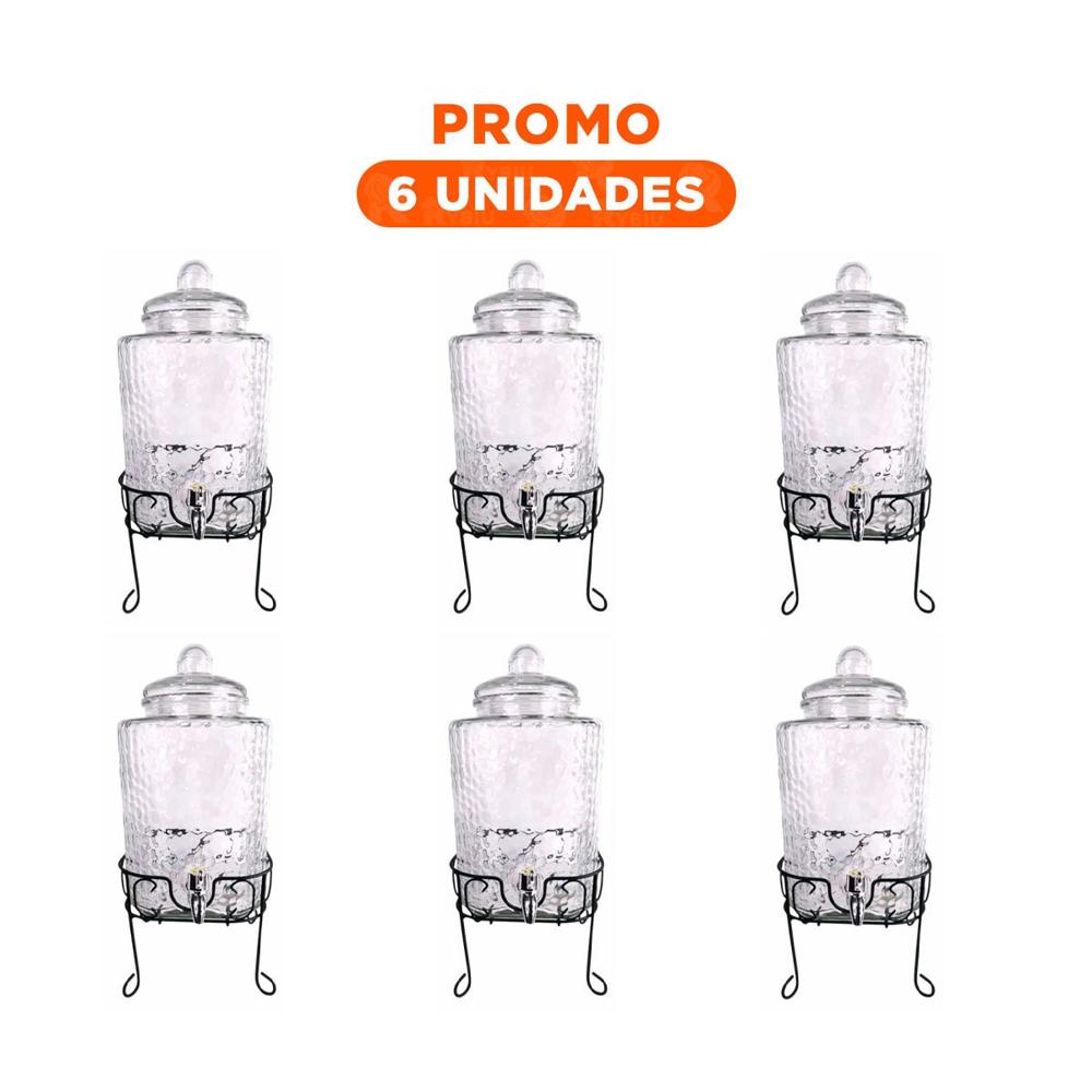 Pack6 Pieza de Bebida Transparente 6L con Base Metalica para Mesa Social