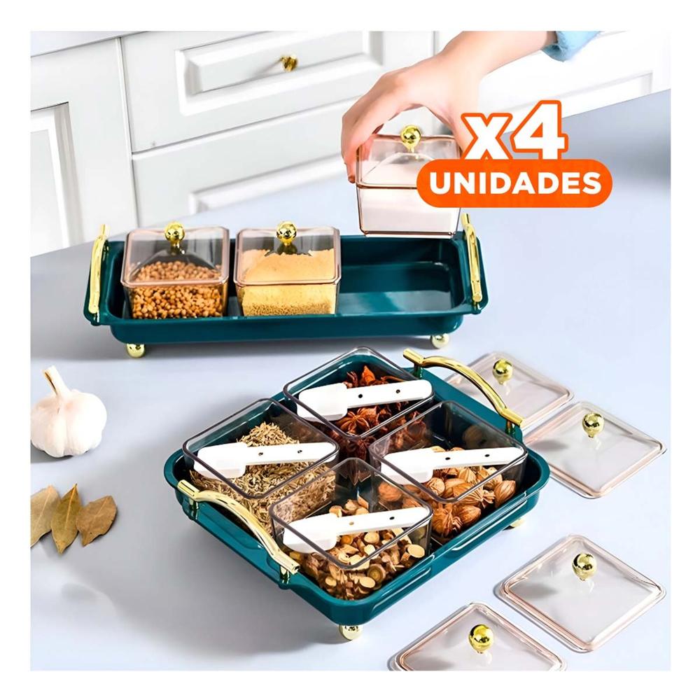 Pack4 Coleccion 4 Piezas Organizadores Bandeja Verde con Acabado Moderno Y+Papel Regalo