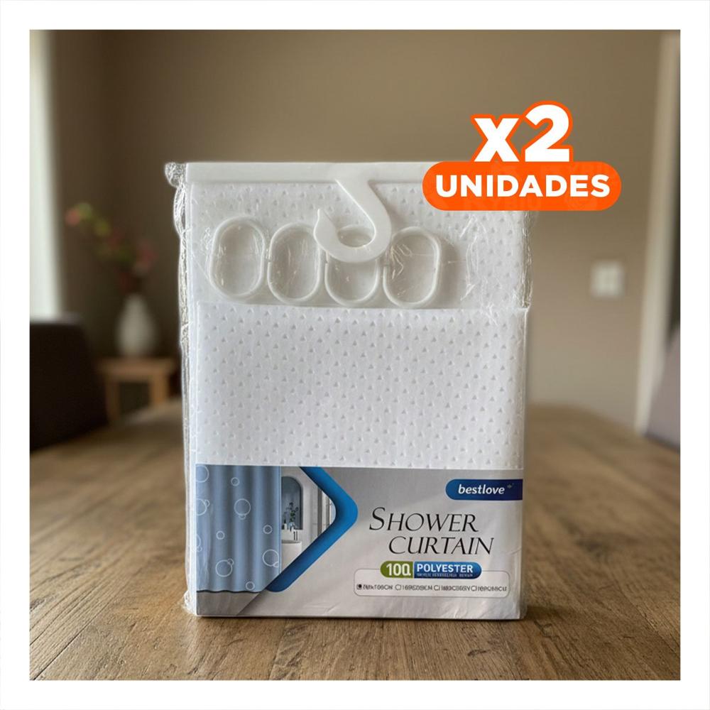 Pack2 Cortina de Ducha en Blanco con Patron Triangulos y Medidas 180x180cm Y+Papel Regalo