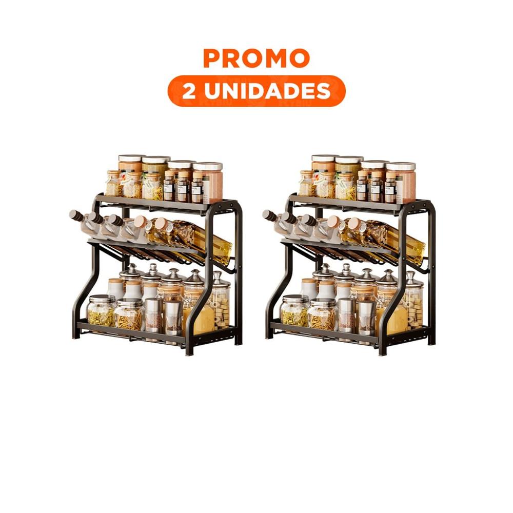 Pack2 Soporte multiproposito para especias 3 niveles 36 5x20x35cm negro util y resistente