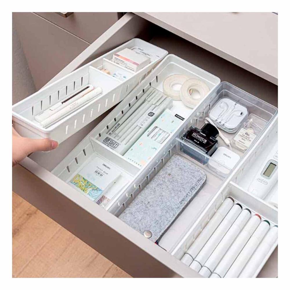 Contenedor Organizadora Blanco Ajustable 34.6x8x5cm con Divisiones para Orden Y+Post It