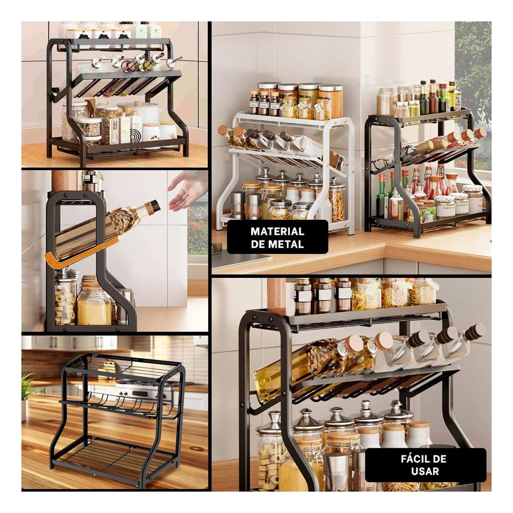 Repisa multiproposito para cocina 3 niveles 36 5x20x35cm negro resistente y decorativa