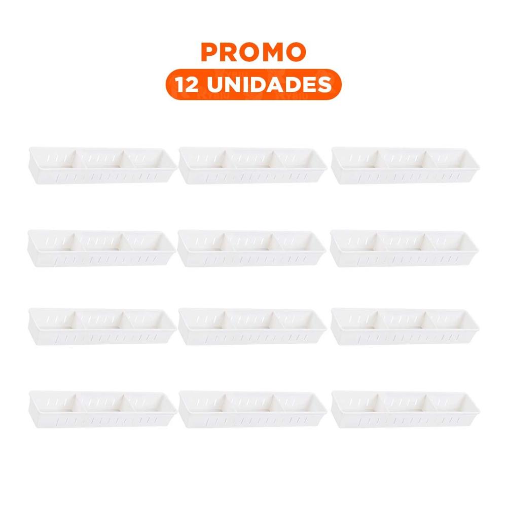 Pack12 Contenedor Blanco de Orden Ajustable 34.6x8x5cm con Secciones Y+Regalo Sticker