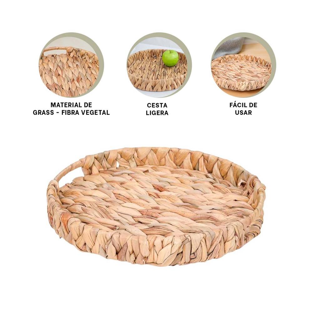Bol Circular Tejido Con Asas Grass 30x4cm Mostaza Para Decoracion Festiva Y+Ligas Regalo