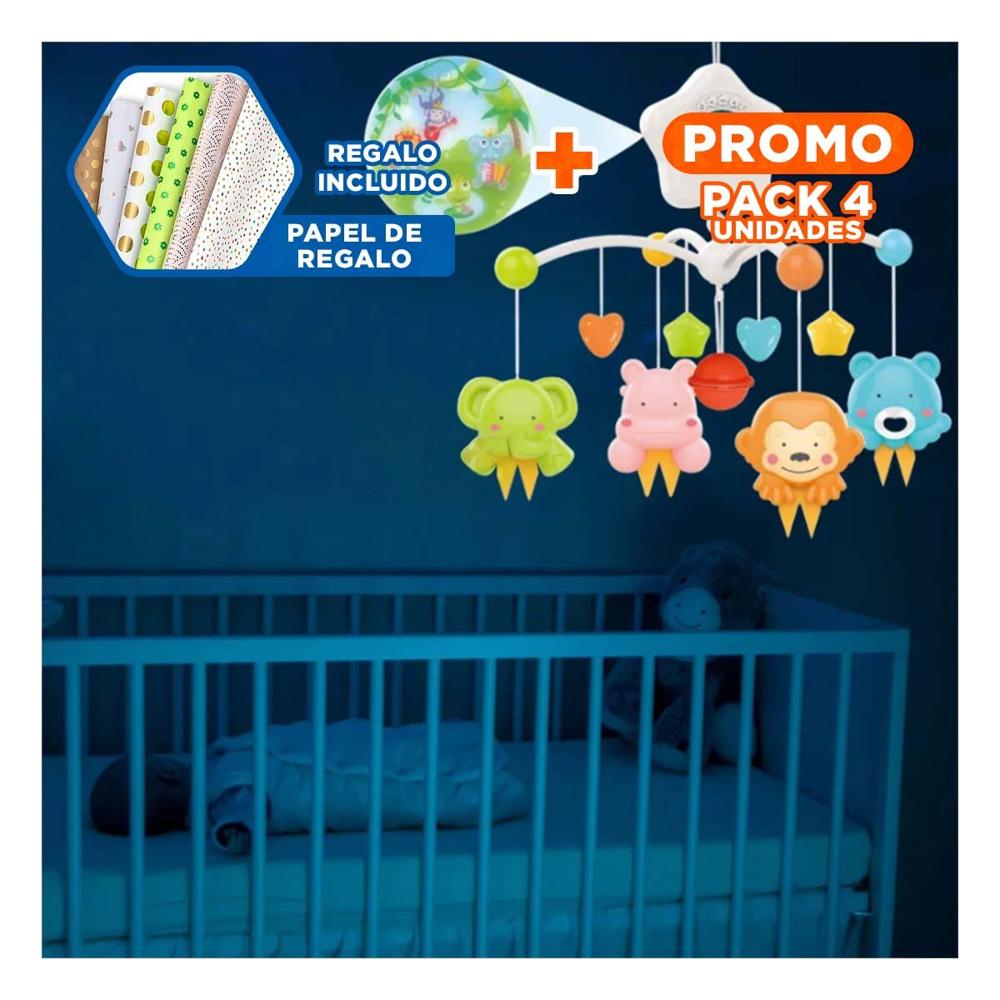 Pack4 Juego Sonoro para Cuna de Bebes con Efectos de Luz y Sonido Y+Papel Regalo