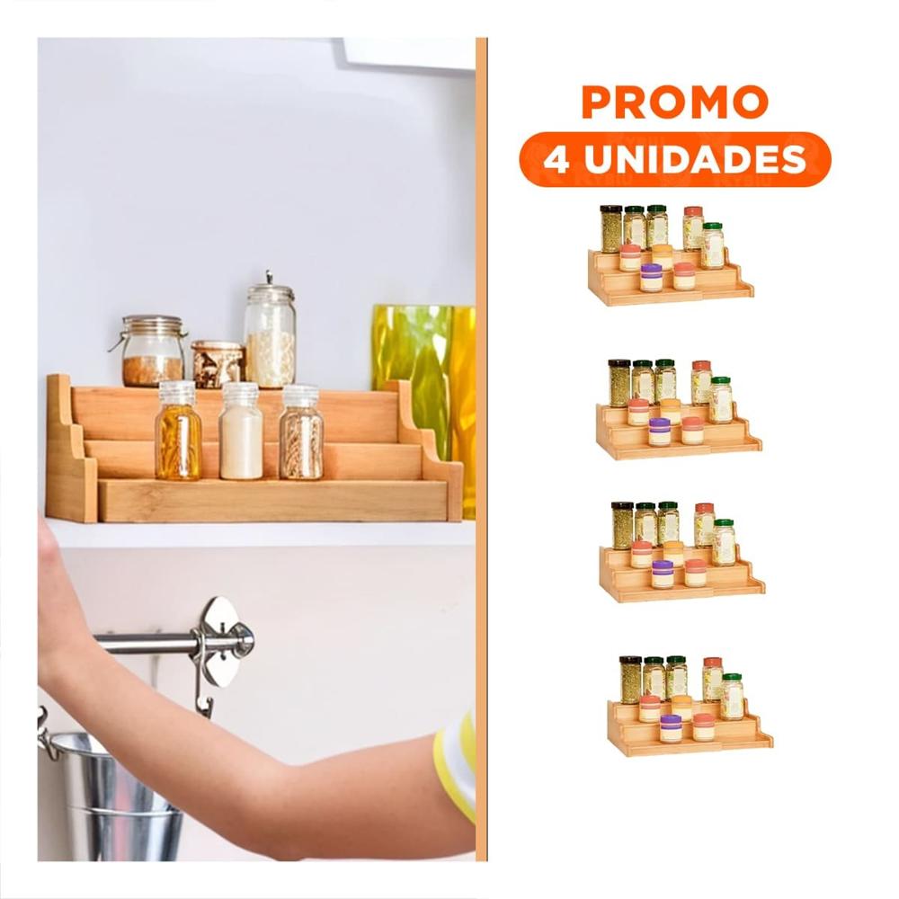 Pack4 Porta objetos escalera 3 niveles extendible de madera para orden diario Y+Regalo Sticker