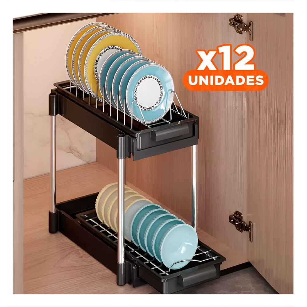 Pack12 Base Practica Negro 2 Niveles con 2 Cajones Deslizables para Espacios