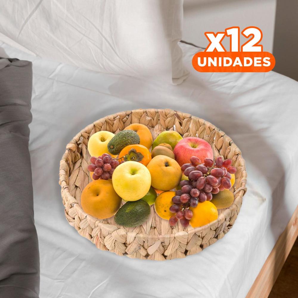 Pack12 Recipiente Redondo Tejido Grass 23x4cm Mostaza Para Decoracion Y Navidad