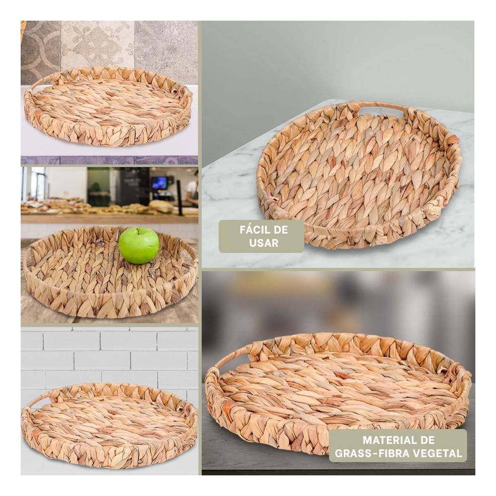 Caja compacta tejida circular con asas Grass 36x5cm mostaza para uso diario