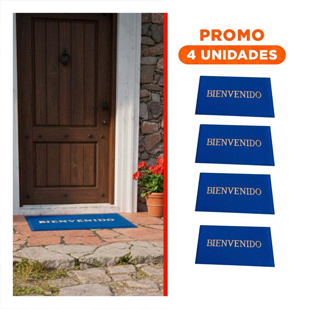 Pack4 Felpudo Rectangular Bienvenido Negro Practico y Decorativo para Entrada Y+Regalo Sticker