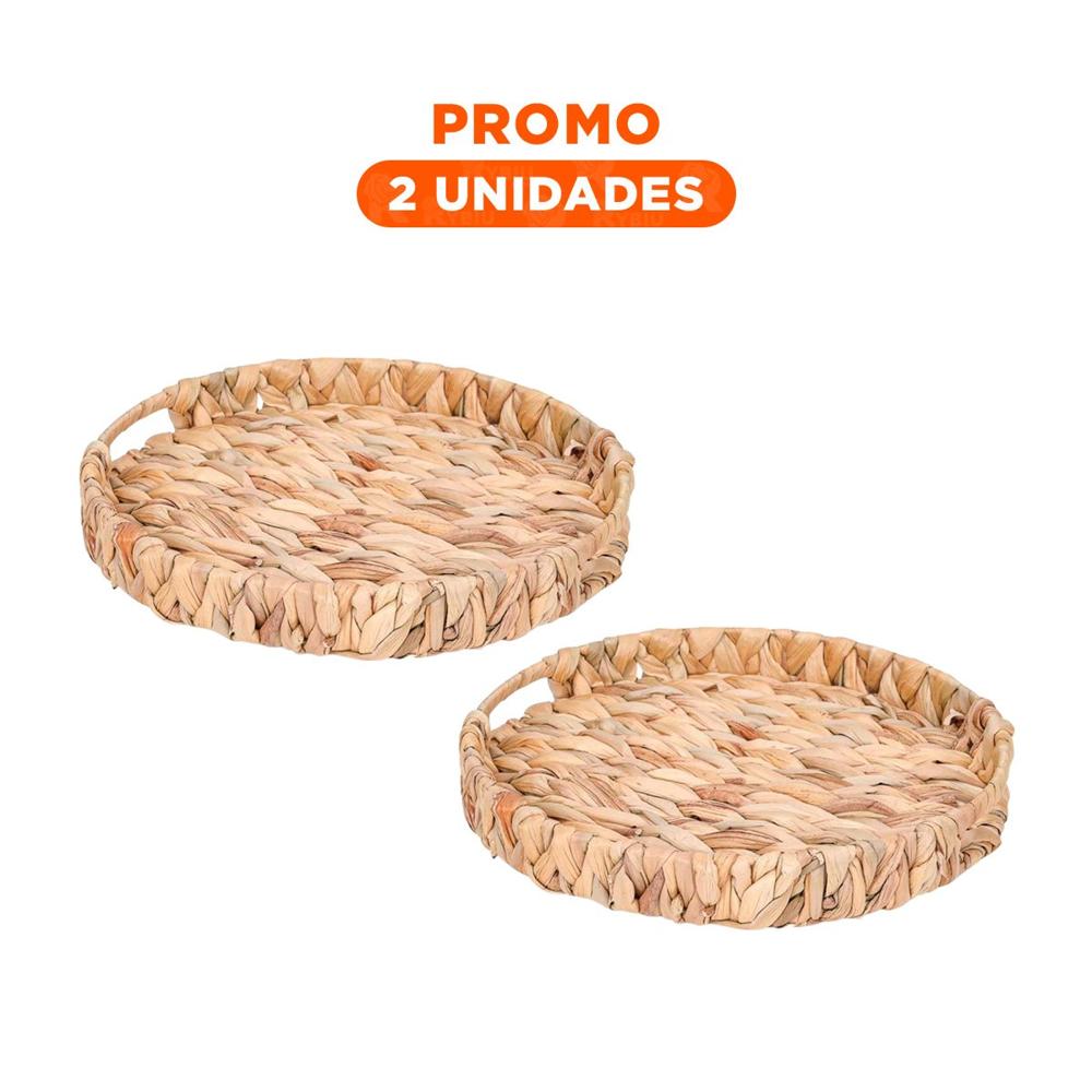Pack2 Contenedor tejida circular con asas Grass 32x4cm mostaza para almacenar objetos