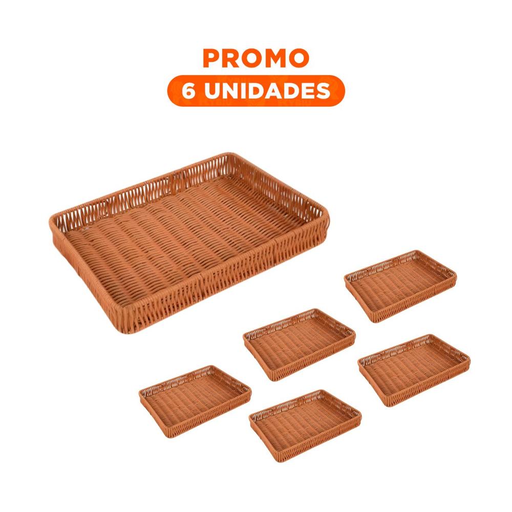 Pack6 Cesto Rectangular de Plastico Tejido 34x24x4cm de Estilo Minimalista para Salon