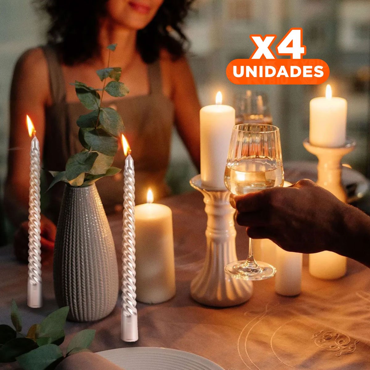 Pack4 Cirios Largos de Cera con Ondas para Ambientes Calidos del Hogar Y+Papel Regalo