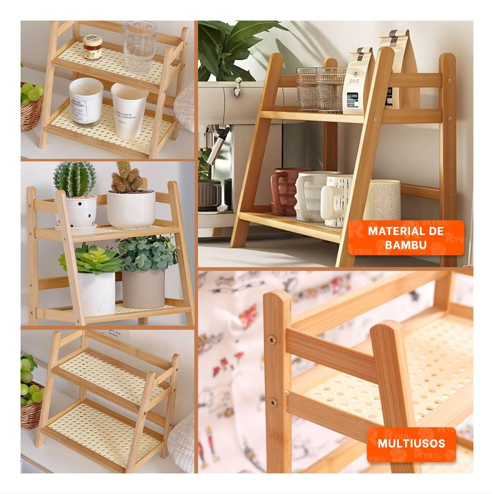 Estante de Bambu 2 Niveles Beige Organizador para Cocina y Despensa