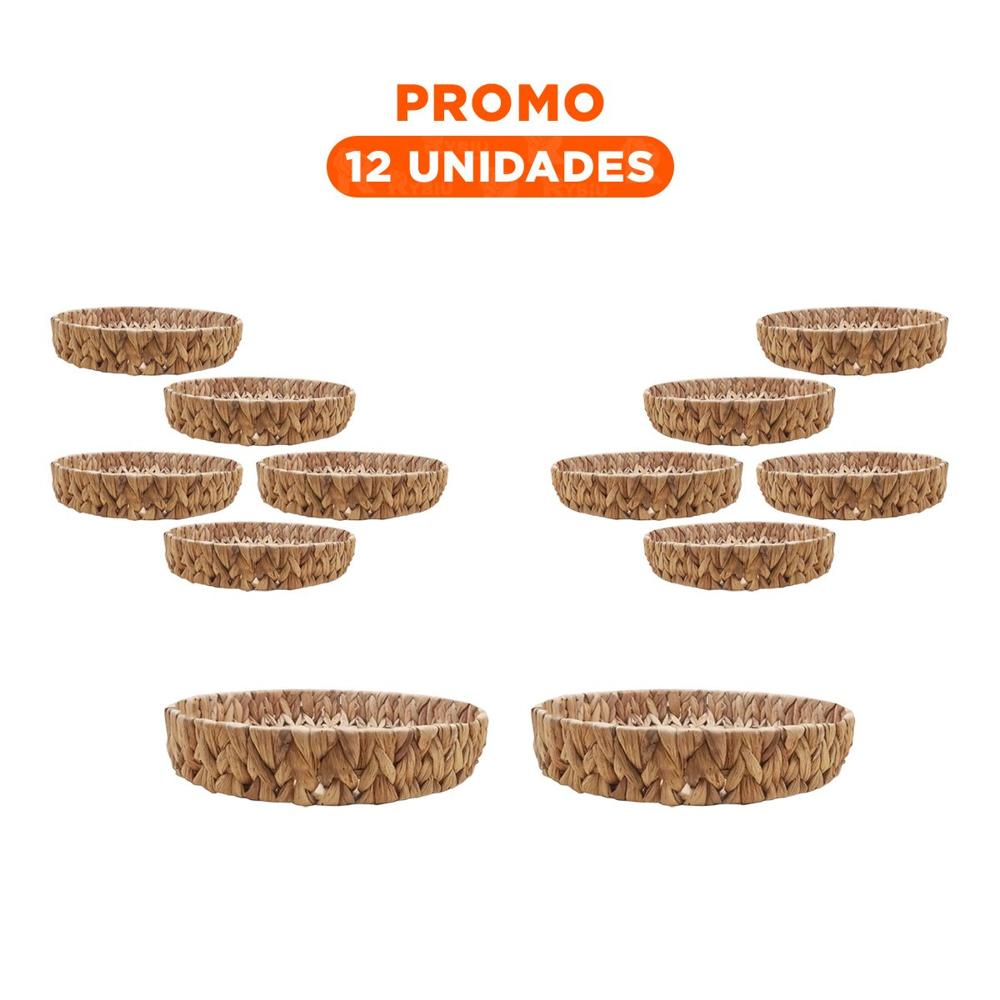Pack12 Canasta tejida circular Grass 27x4cm para Sala Decorativa Mostaza Y+Regalo Sticker
