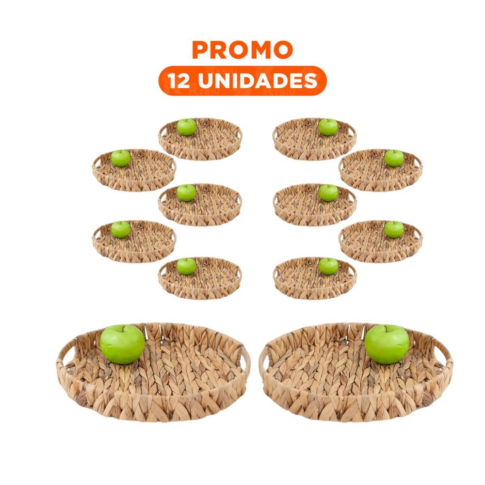 Pack12 Canasto tejida circular con asas Grass 36x5cm mostaza para organizar Y+Regalo Sticker
