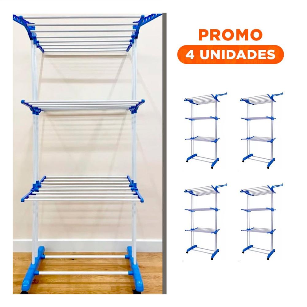 Pack4 Base Plegable de Tres Niveles para Secar Ropa al Aire Libre en Celeste Y+Regalo Sticker