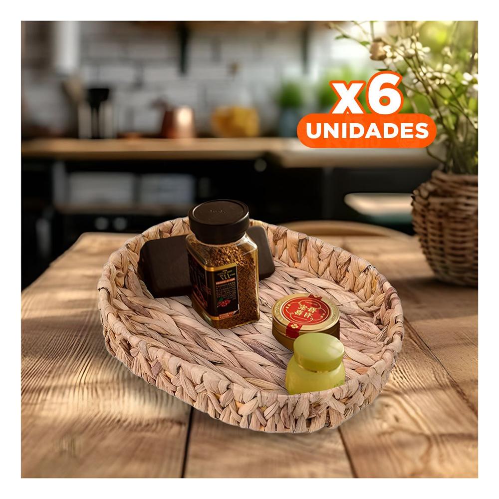 Pack6 Estuche Multifuncional Ovalada Grass 32x24x4.5cm Para Cocina Mostaza Y+Papel Regalo