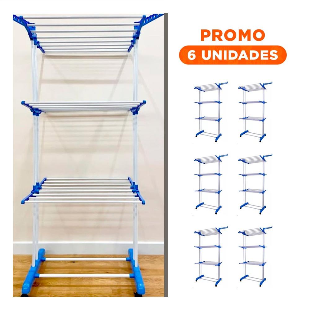 Pack6 Base Vertical para Ropa con Sistema Plegable orientado al Secado en Celeste