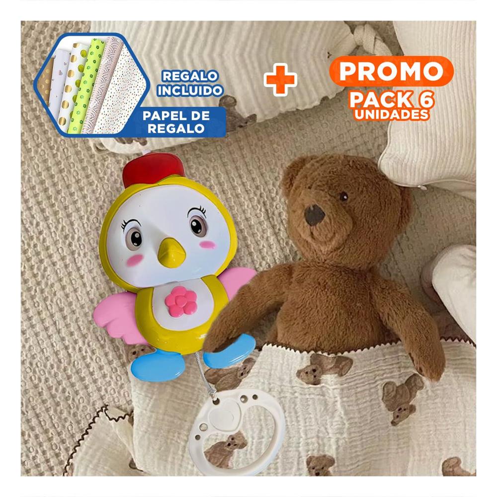 Pack6 Figura Infantil Musical con Forma de Pajaro Amarillo para Dormir Bebe Y+Papel Regalo