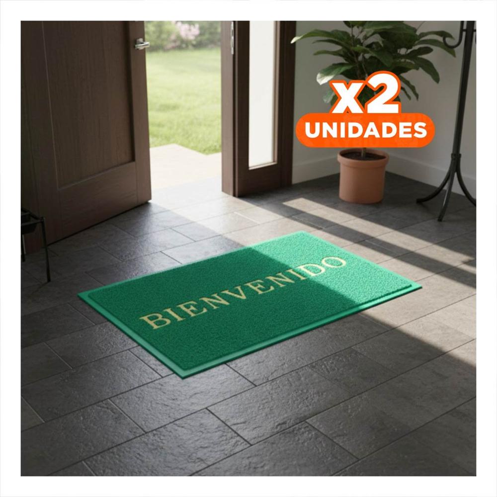 Pack2 Estera Rectangular Bienvenido Verde para Recibidor y Acceso Hogar Y+Papel Regalo