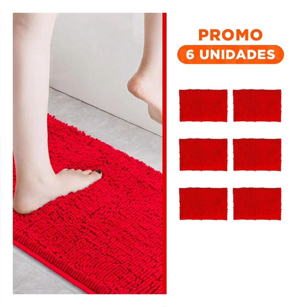 Pack6 Alfombrilla Rectangular Microfibra 40x60cm Rojo Para Casa Uso Diario Interior