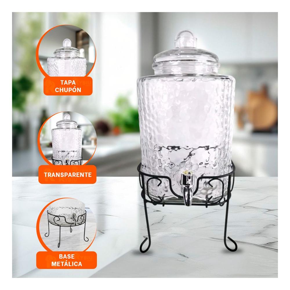 Accesorio de Bebida Transparente 6L con Base Metalica para Mesa Familiar Y+Papel Regalo