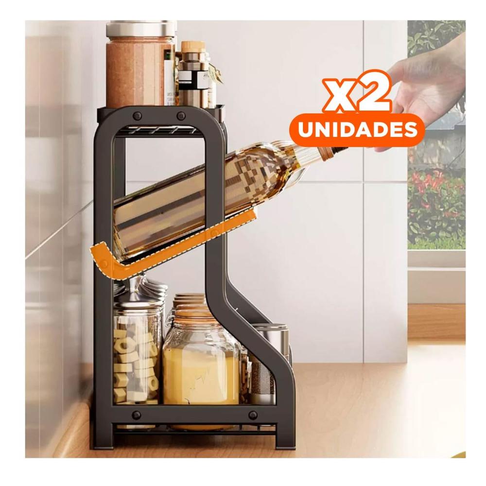 Pack2 Porta condimentos 3 niveles 36 5x20x35cm negro moderno y funcional Y+Papel Regalo