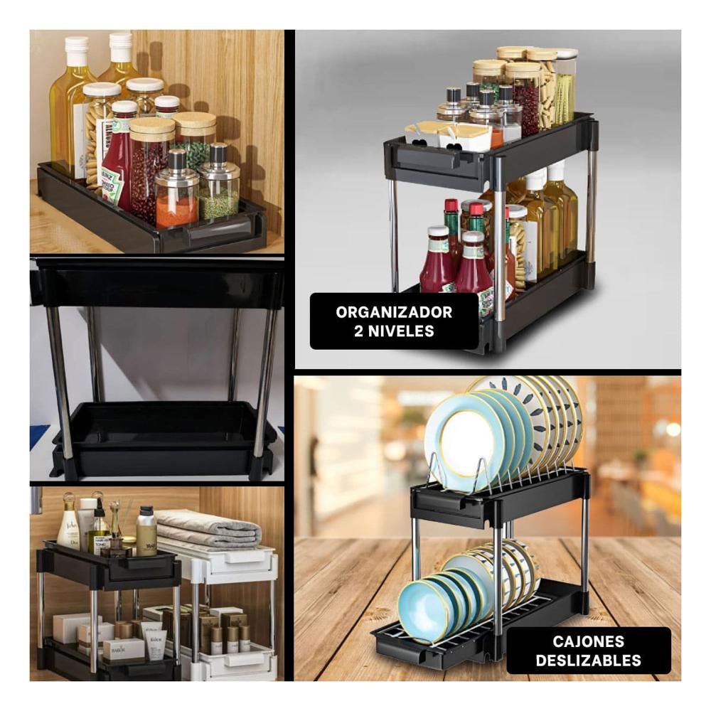 Accesorio Negro 2 Niveles con 2 Cajones Deslizables para Casa Ordenada