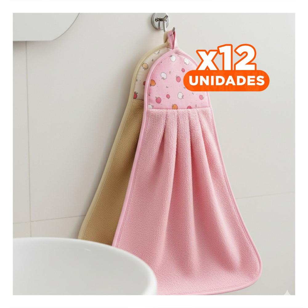 Pack12 Kit Toallas de Mano 2 Piezas Rosado y Amarillo Colgador Colorido 28x38cm Y+Papel Regalo