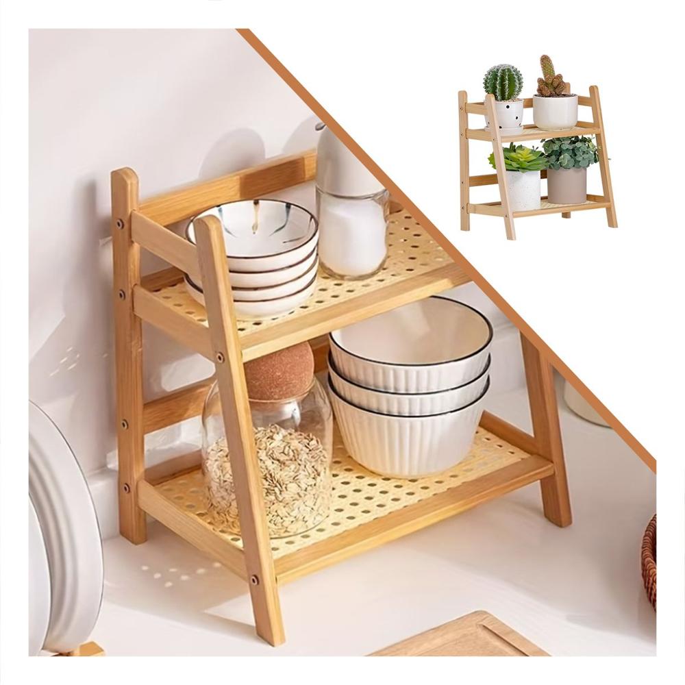 Mueble de Bambu 2 Niveles Beige Estante Organizador de Cocina Y+Ligas Regalo