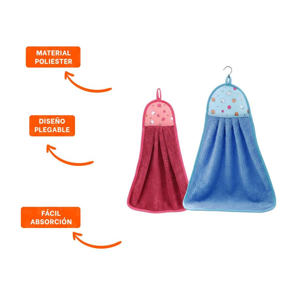 Juego Toallas 2 Piezas Fucsia y Azul Colgador Practico 28x38cm Y+Ligas Regalo